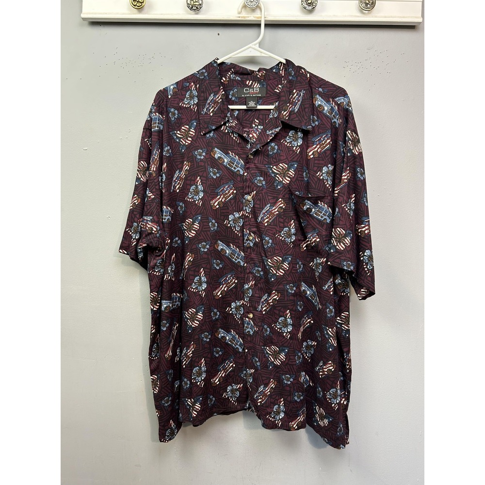 Croft & Barrow Shirt Mens‎ XL Red Rayon Hawaiian Print Button Up Patriotic